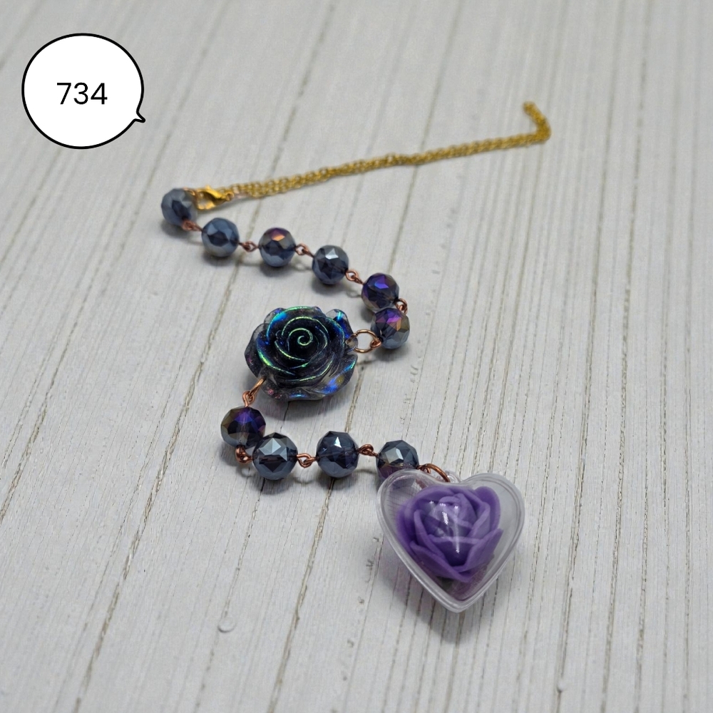 Rose Beaded Car Charm with Heart